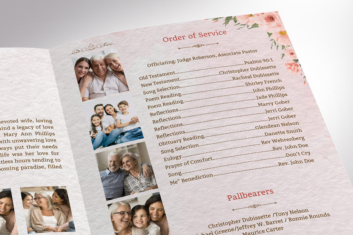 Pink Tabloid Funeral Program Templat, a Brochure Template by Four C Graphic (Photo 8 of 8)