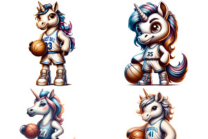 Unicorn Basketball Player PNG Set