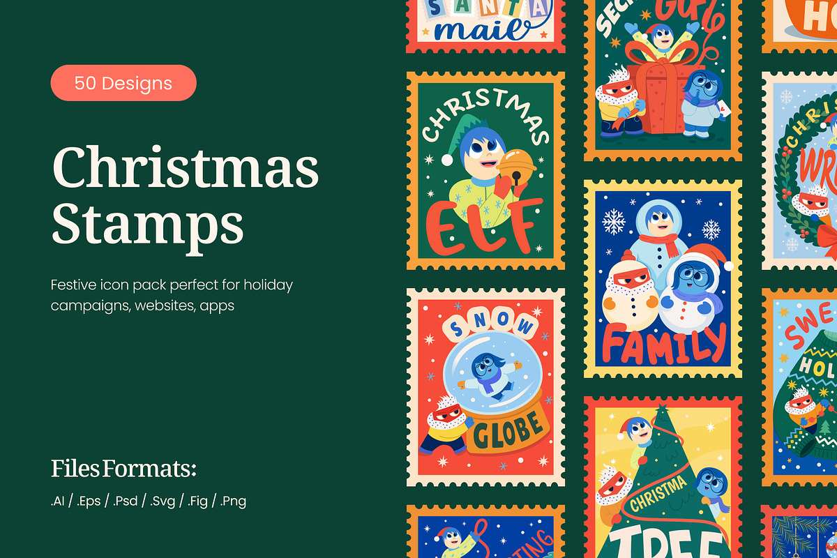 50 Christmas Stamp Illustrations, a Seasonal Illustration by Vectors Market (Photo 1 of 11)
