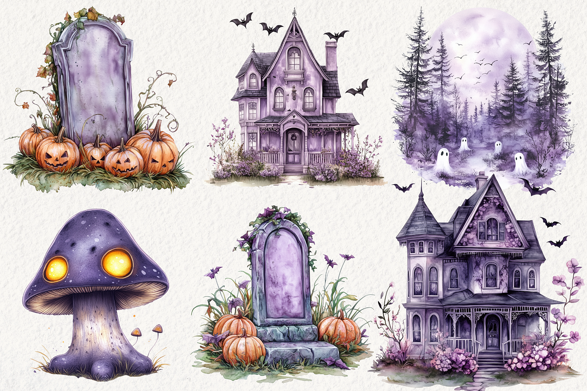 Pastel Halloween Clipart, an Illustration by NadiaTheronArt (Photo 3 of 5)