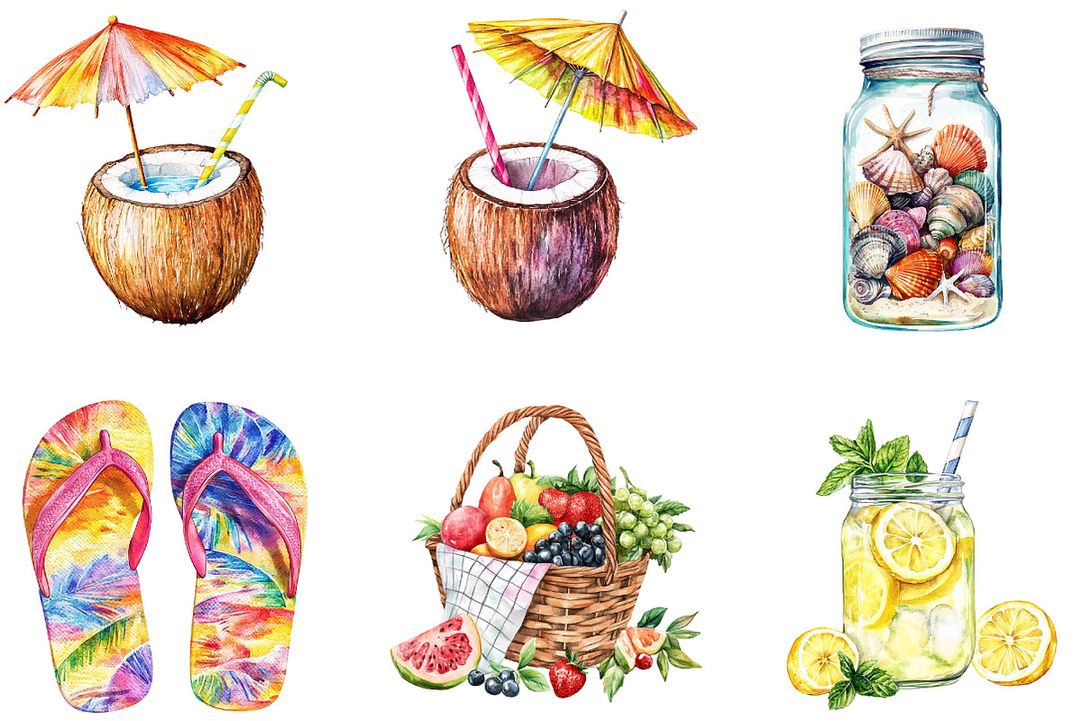 Watercolor Summer Clipart Bundle, an Illustration by Designking (Photo 4 of 5)