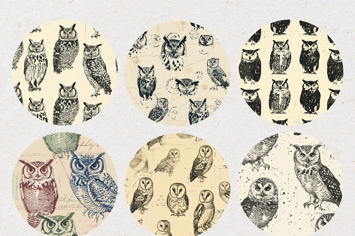 Owl Stamp Ink Seamless Patterns, a Pattern Graphic by Natural Planners (Photo 4 of 4)