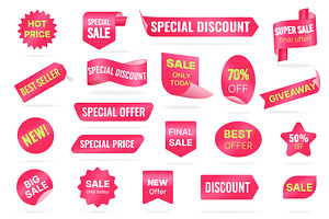 Red labels hot sales promo stickers, an Object Illustration by Lemberg Vector