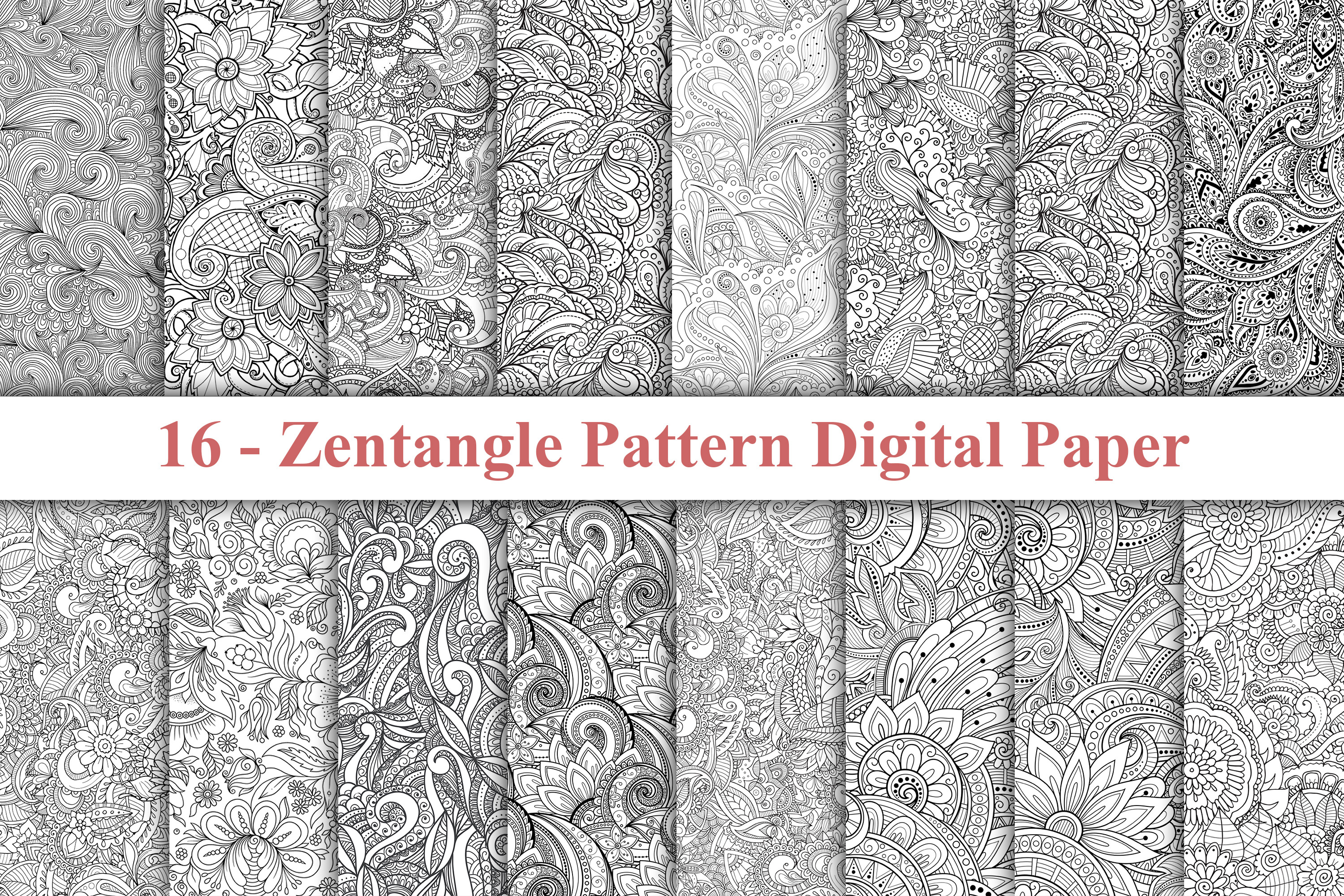 Zentangle Pattern Digital Paper, a Pattern Graphic by Digital Studio
