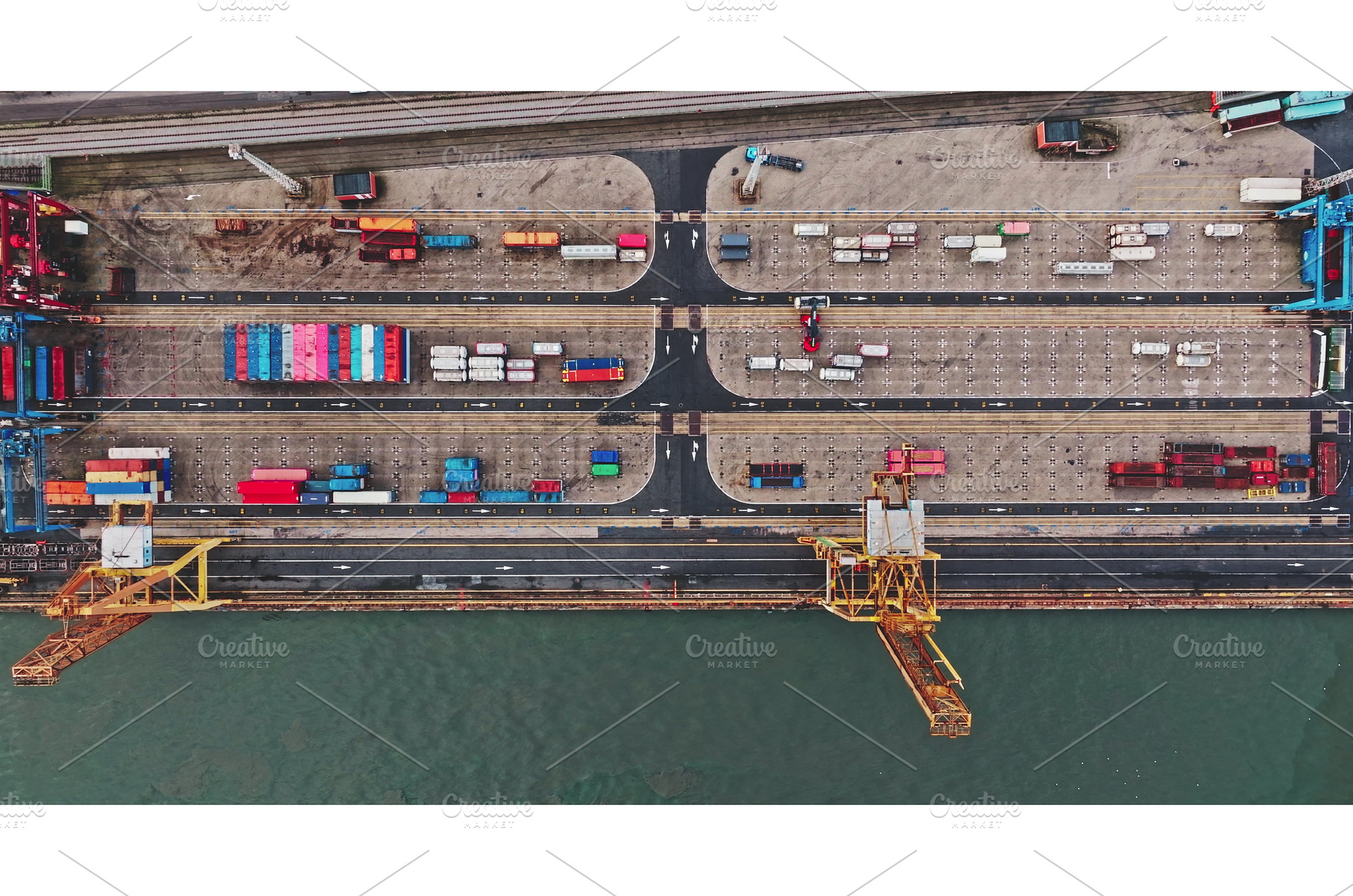 Aerial view showing shipping, a Transportation Photo by Goinyk
