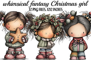 whimsical fantasy Christmas girl, an Illustration by DreamArtGraphic