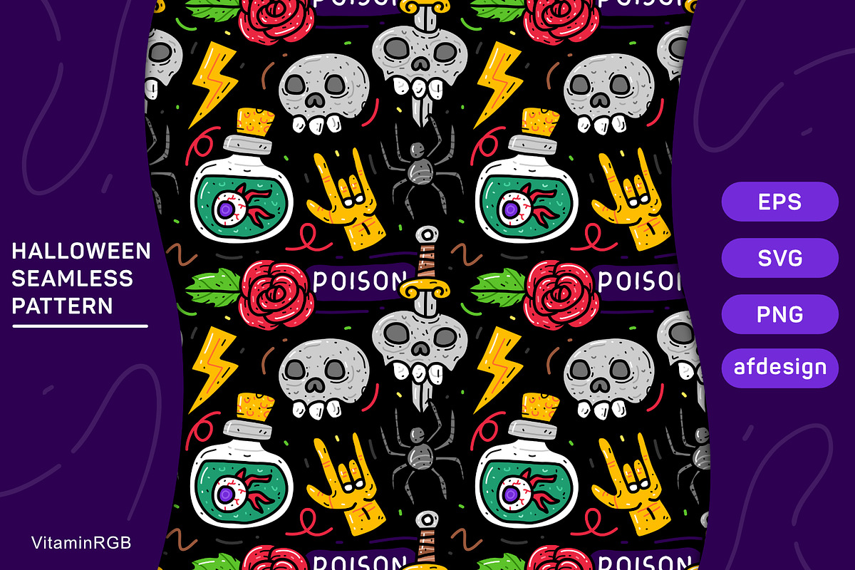 Halloween doodle seamless pattern, a Decorative Illustration by VitaminRGB