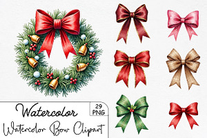 Watercolor Christmas Bow Clipart, an Illustration by CrexoraLab