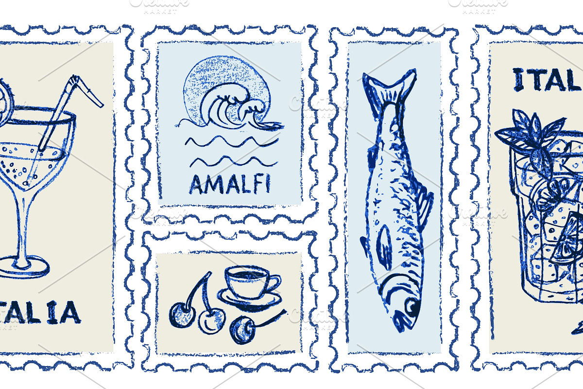 Hand drawn Amalfi coast postage, a Food Illustration by Zimages (Photo 2 of 3)