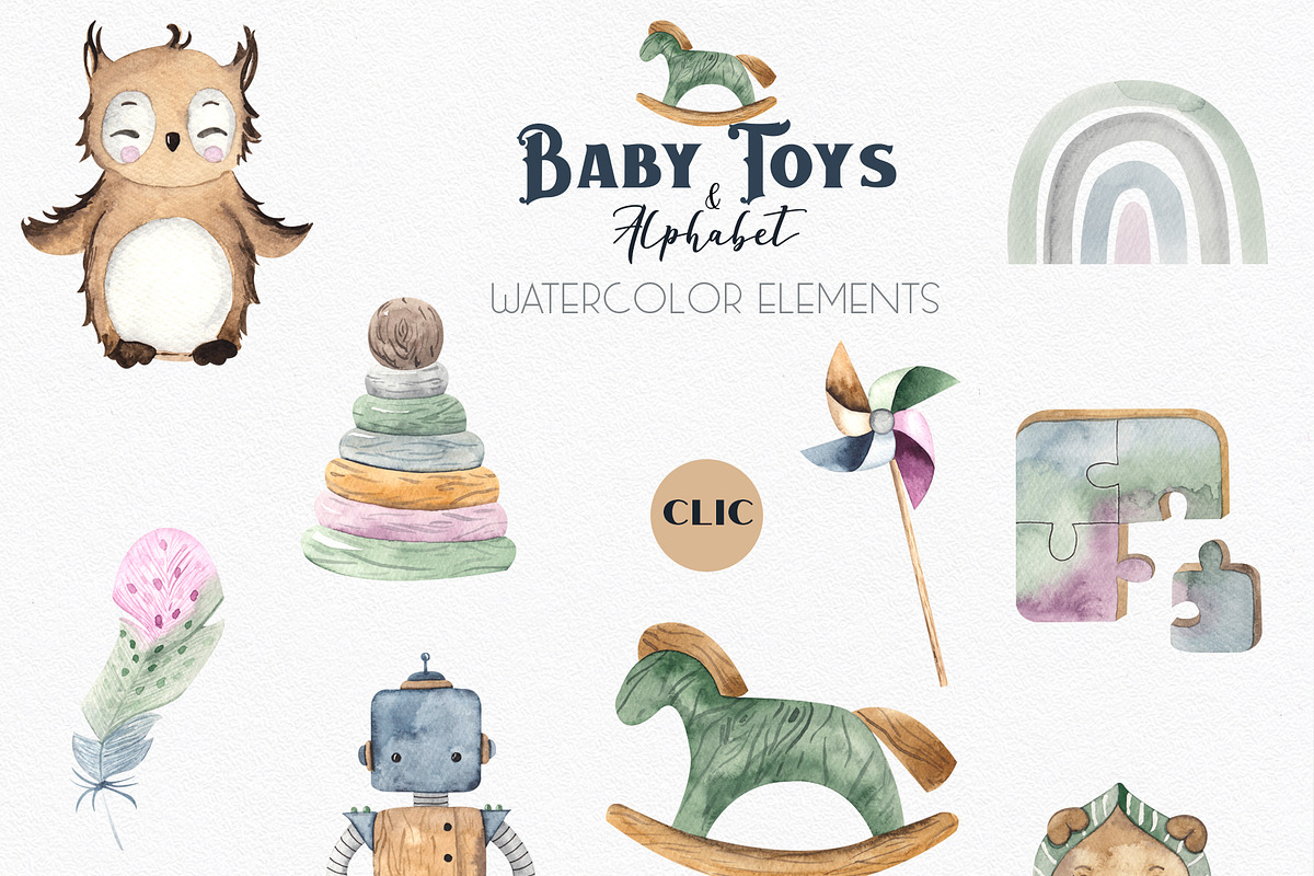 Watercolor Baby Toys & Alphabet, an Object Graphic by Ana-Sakuta (Photo 19 of 21)