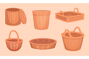 Wicker basket. Different bowls set, an Illustration by Onyx