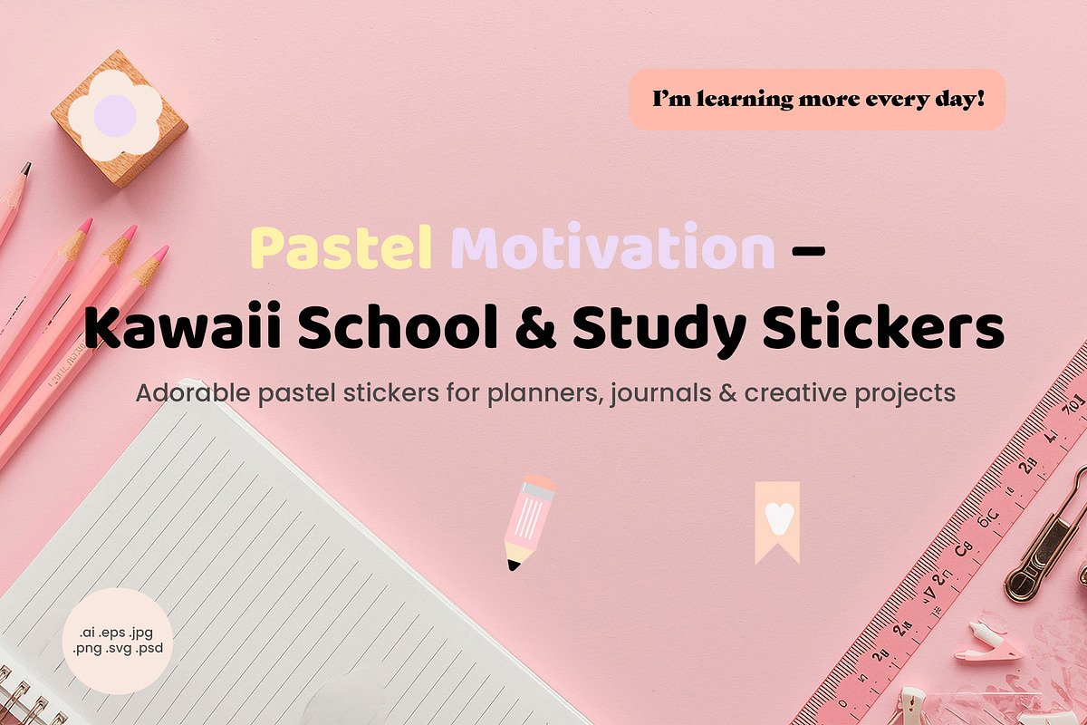 Kawaii School & Study Sticker Pack, an Education Illustration by ElicoelhoDesign Shop (Photo 1 of 8)