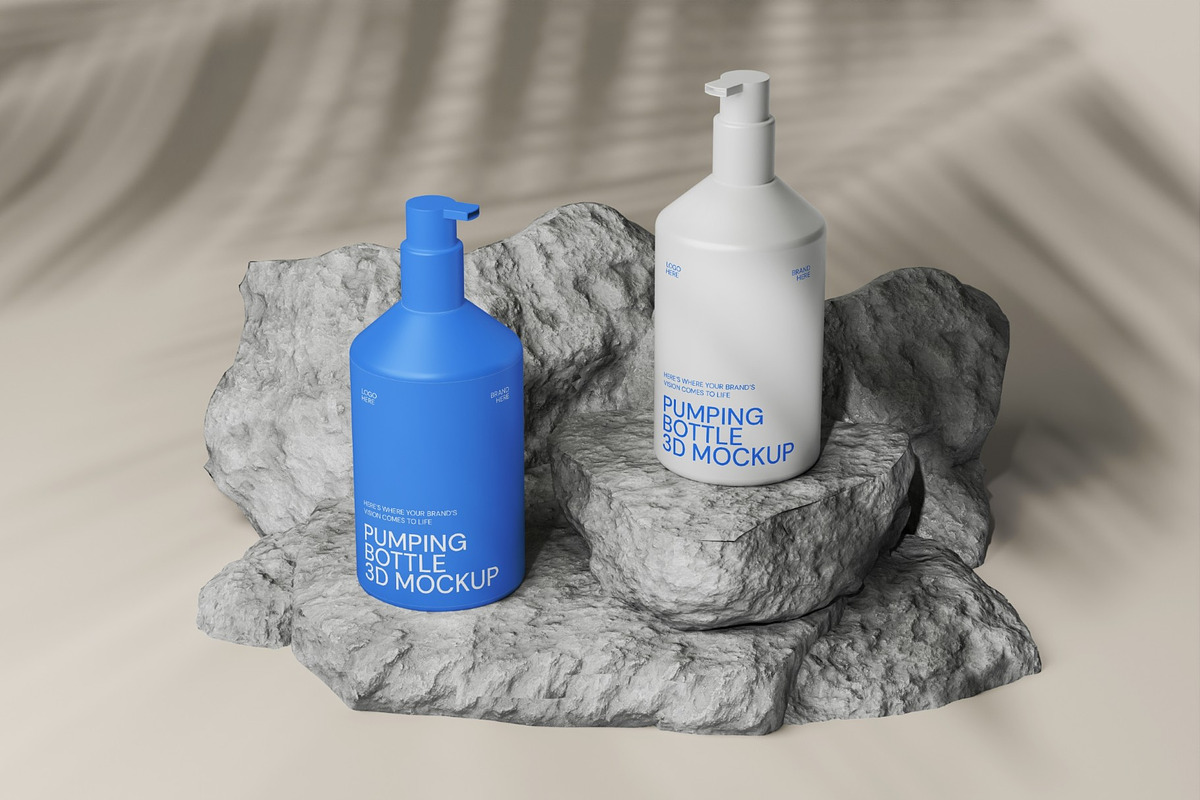 Pumping Bottle 3D Mockup, a Packaging Mockup by graphicook