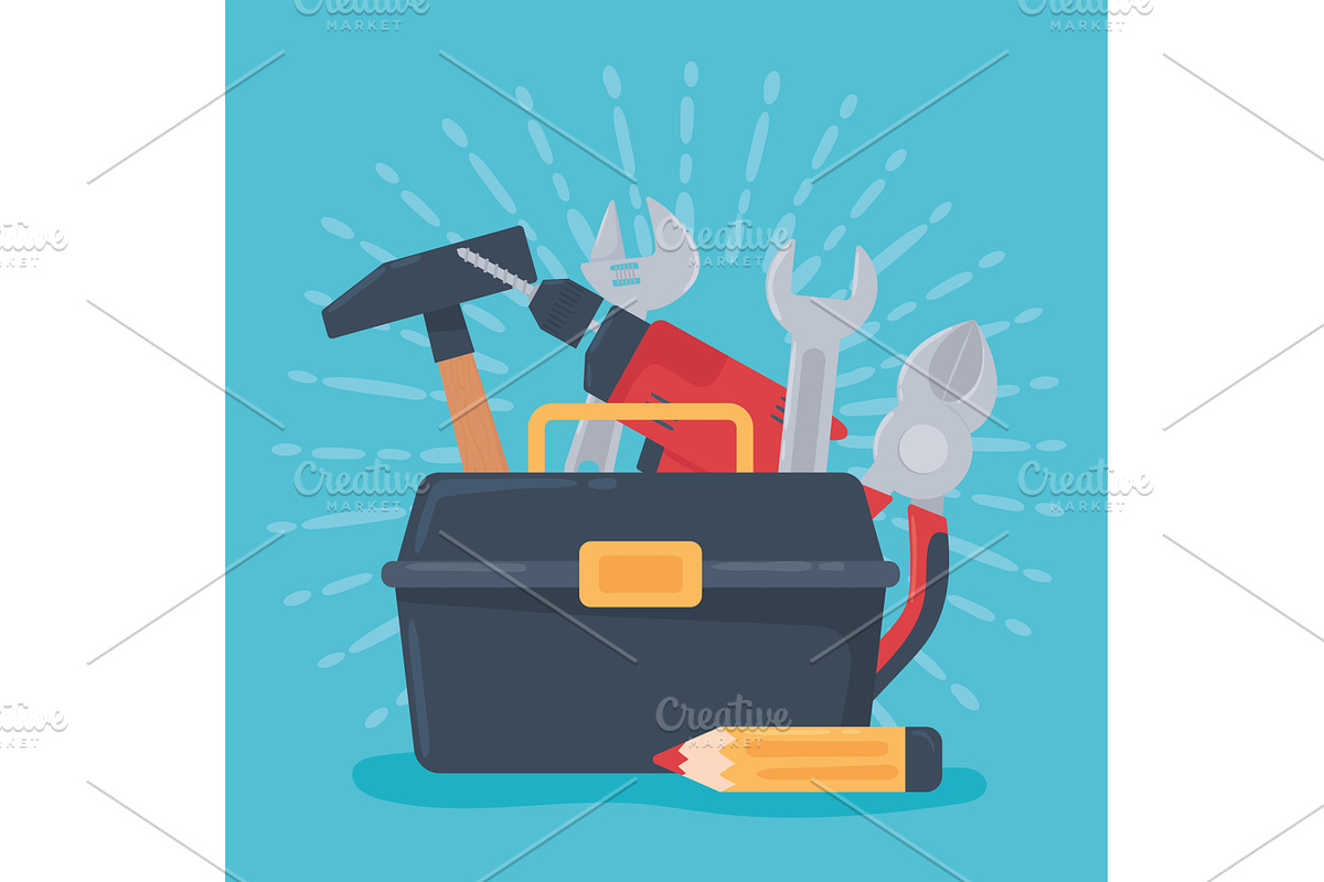 toolbox and various tools, an Object Illustration by studiogstock