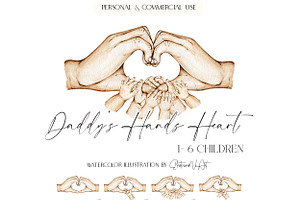 Daddys Heart Holding Hand 6 Children, an Illustration by EkaterinaViArt
