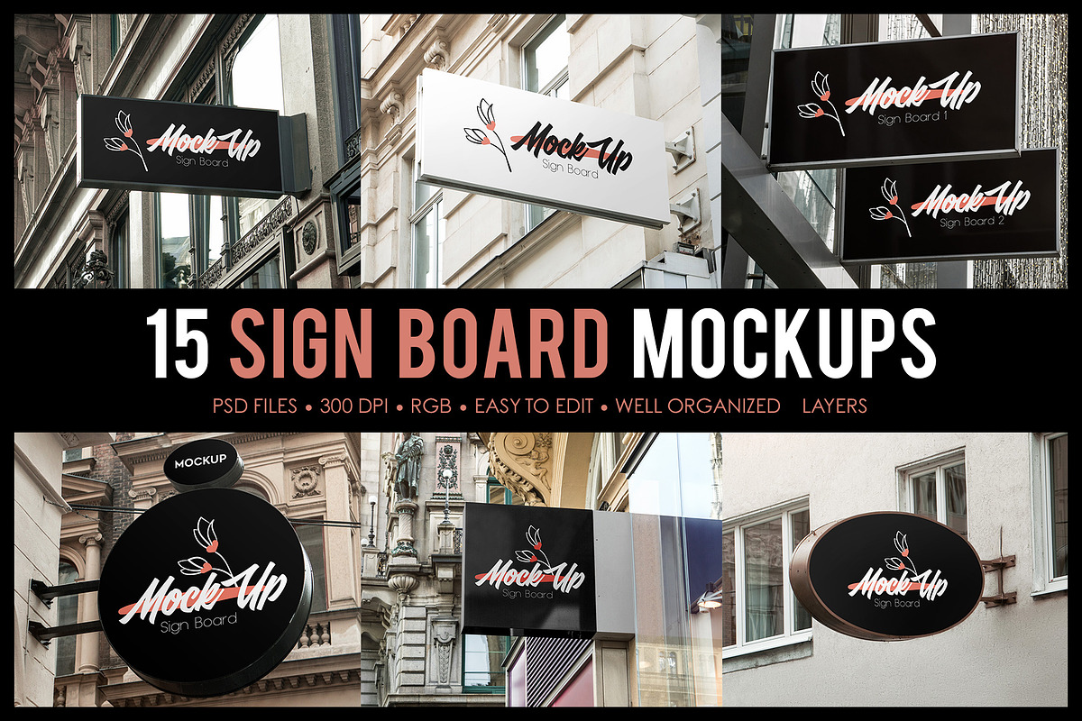 15 Sign Board MockUps, an Advertising Mockup by Free-PSD-Templates