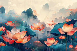 Colorful digital art of lotus flower, a Photo by LOGOCREATIVE