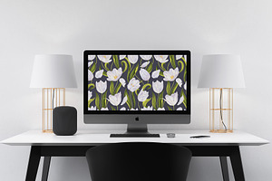 Realistic Vector White Tulips Set