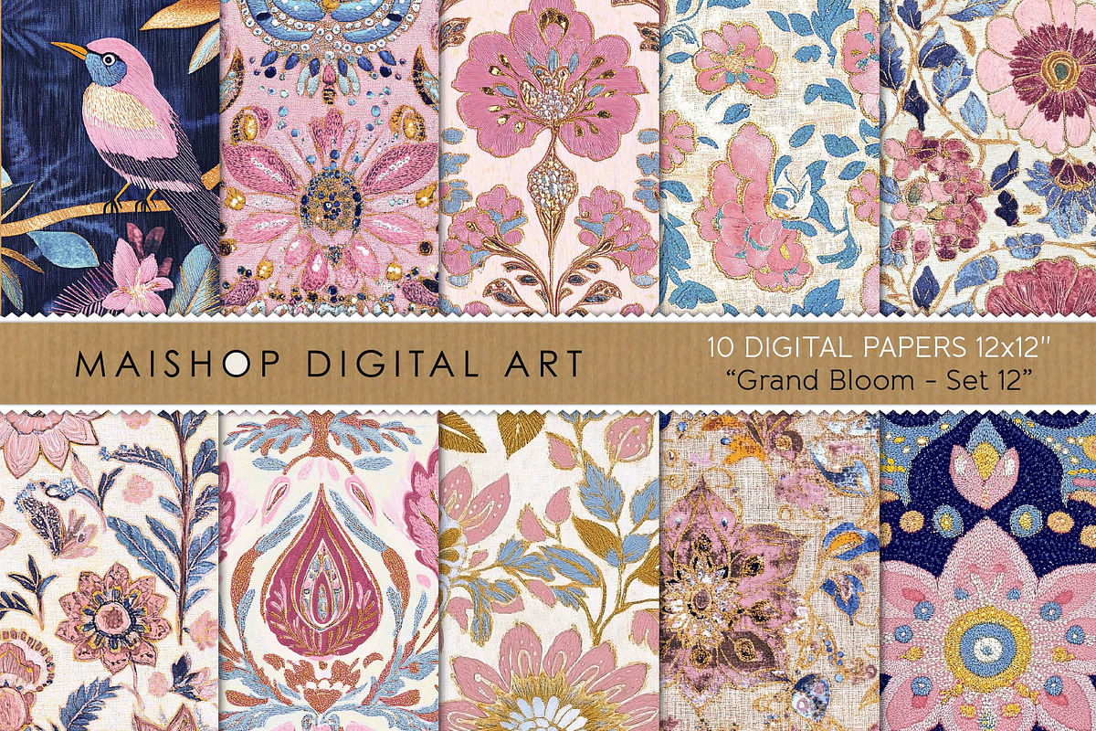 Vintage Boho Floral Digital Paper, a Pattern Graphic by Maishop (Photo 1 of 3)