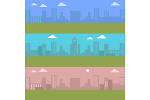 Set Of Urban Cityscape. Silhouettes Of Buildings.