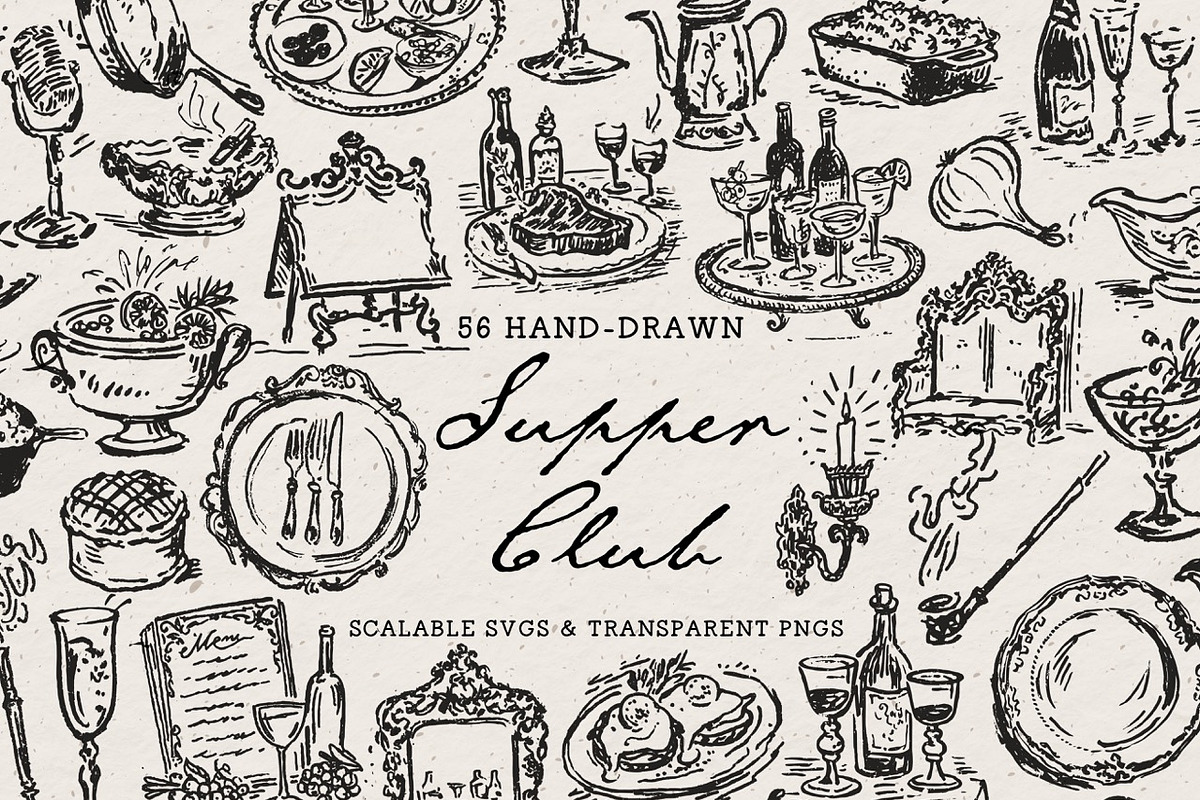 Dinner Party Clipart, Supper Club, a Food Illustration by The October Creative (Photo 1 of 13)