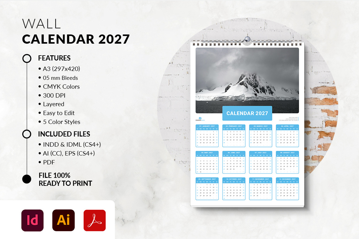 Yearly Photo Wall Calendar 2027, a Stationery Template by MstArtwork (Photo 1 of 5)