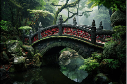 Wooden Oriental forest bridge, a Nature Photo by Ylivdesign