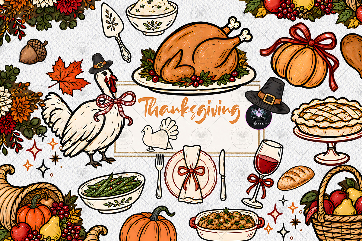Thanksgiving Whimsical Doodles, a Decorative Illustration by BigCakeBee (Photo 1 of 3)