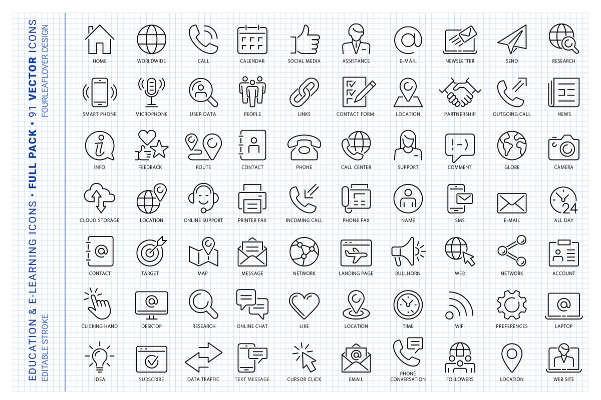 Contact Us Outline Vector Icon Set, an Outline Icon by FourLeafLover (Photo 2 of 6)