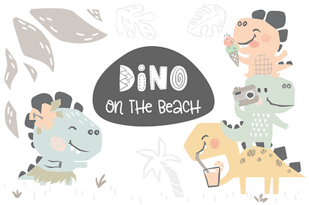 Dinosaurs on the beach. Kids vector