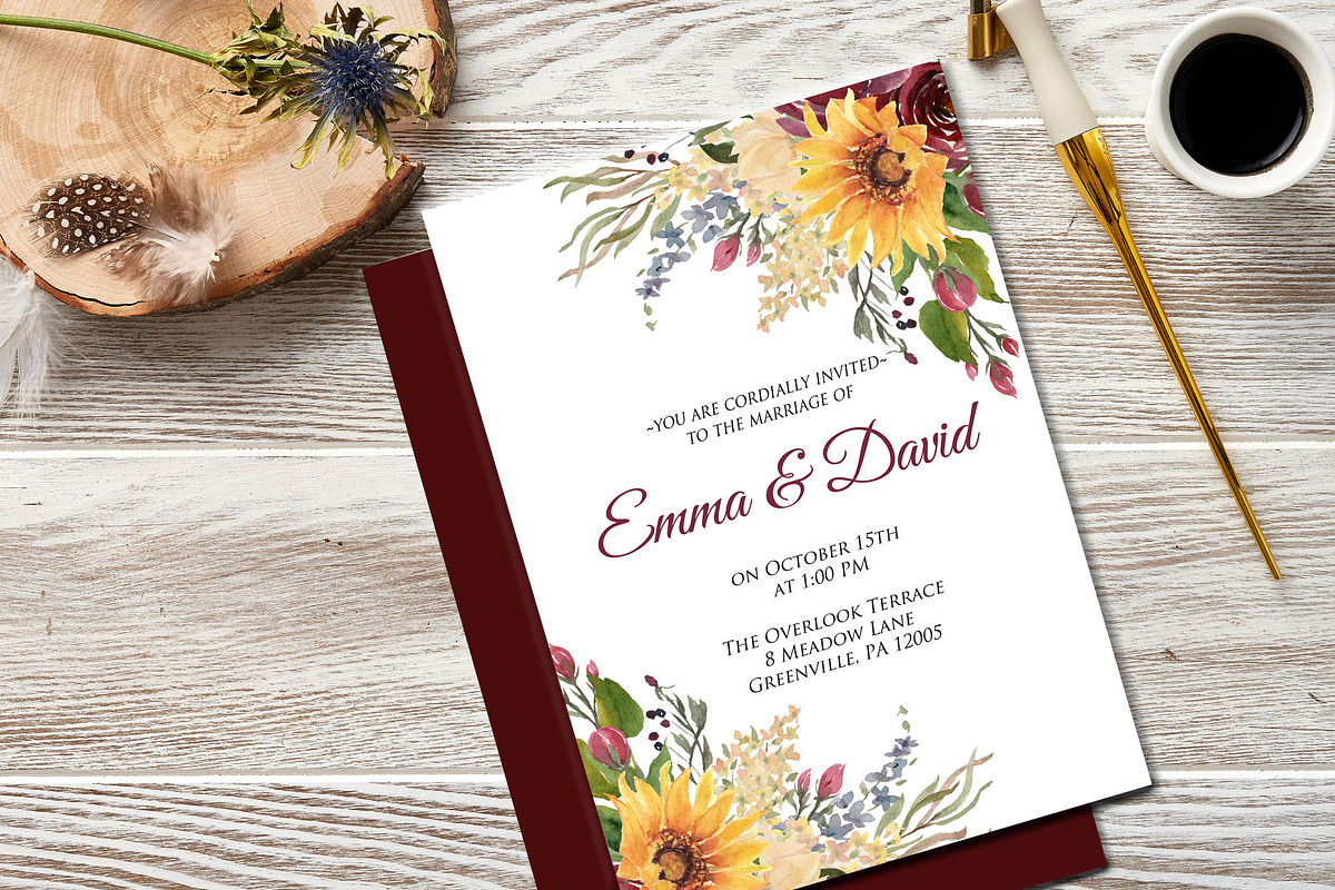 Sunflowers and Burgundy Flowers, an Illustration by Graphic Blue Bird (Photo 8 of 11)