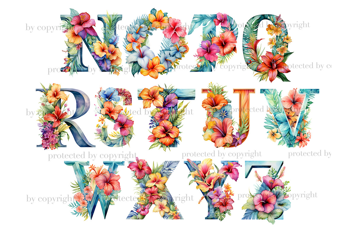 Tropical Flowers Alphabet, a Seasonal Illustration by GlamArtZhanna (Photo 3 of 5)