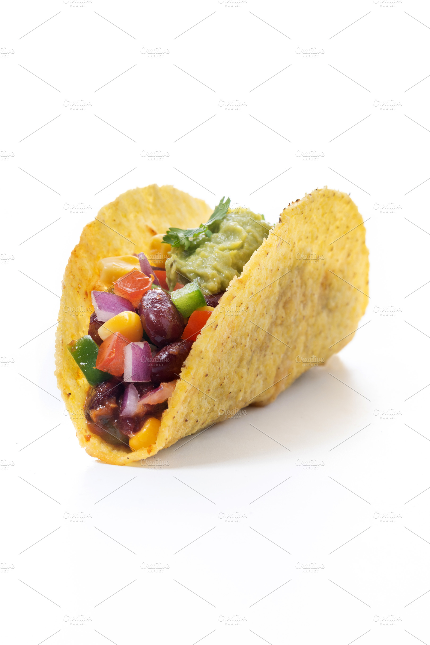 Vegetarian Taco isolated on White Background, a Food & Drink Photo by etorres69