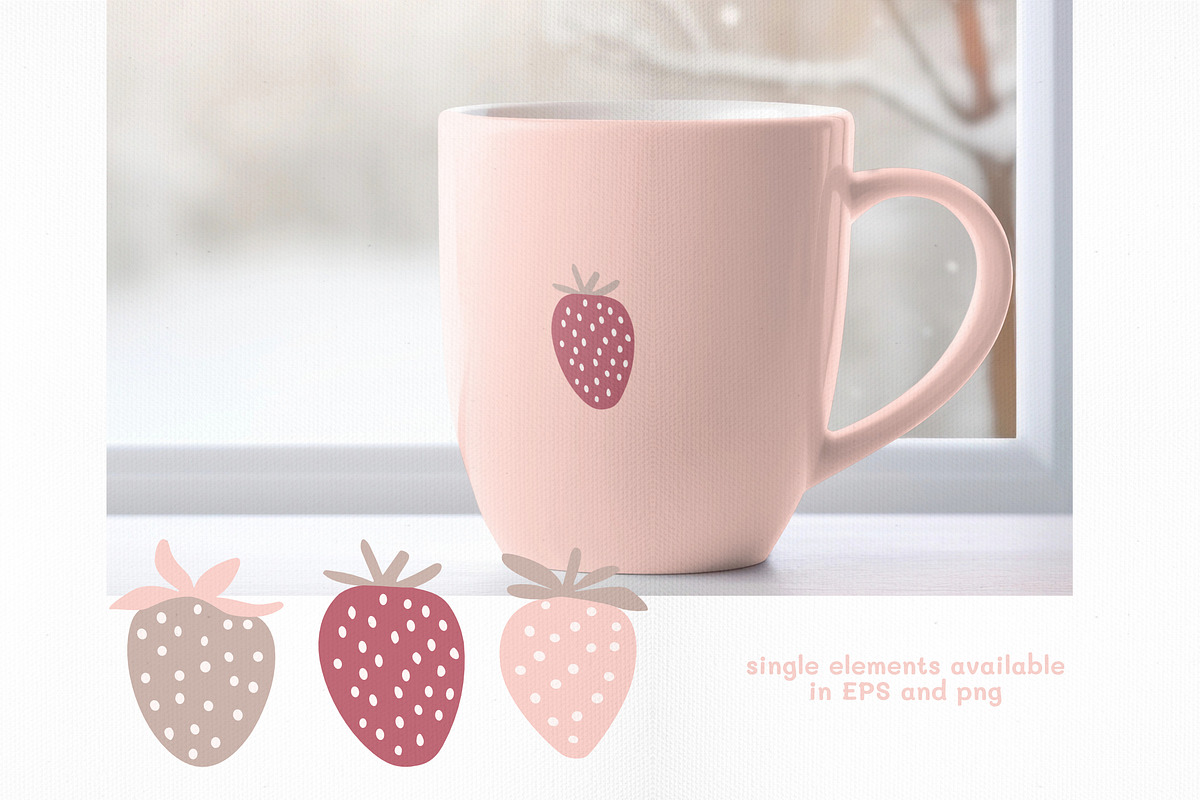 Pink Wild Strawberries, a Pattern Graphic by Mintpoptrend (Photo 3 of 4)