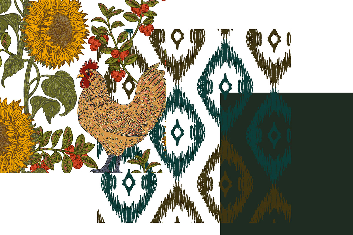 Sunflowers Cranberries and Hen, a Pattern Graphic by NayaChu (Photo 4 of 9)