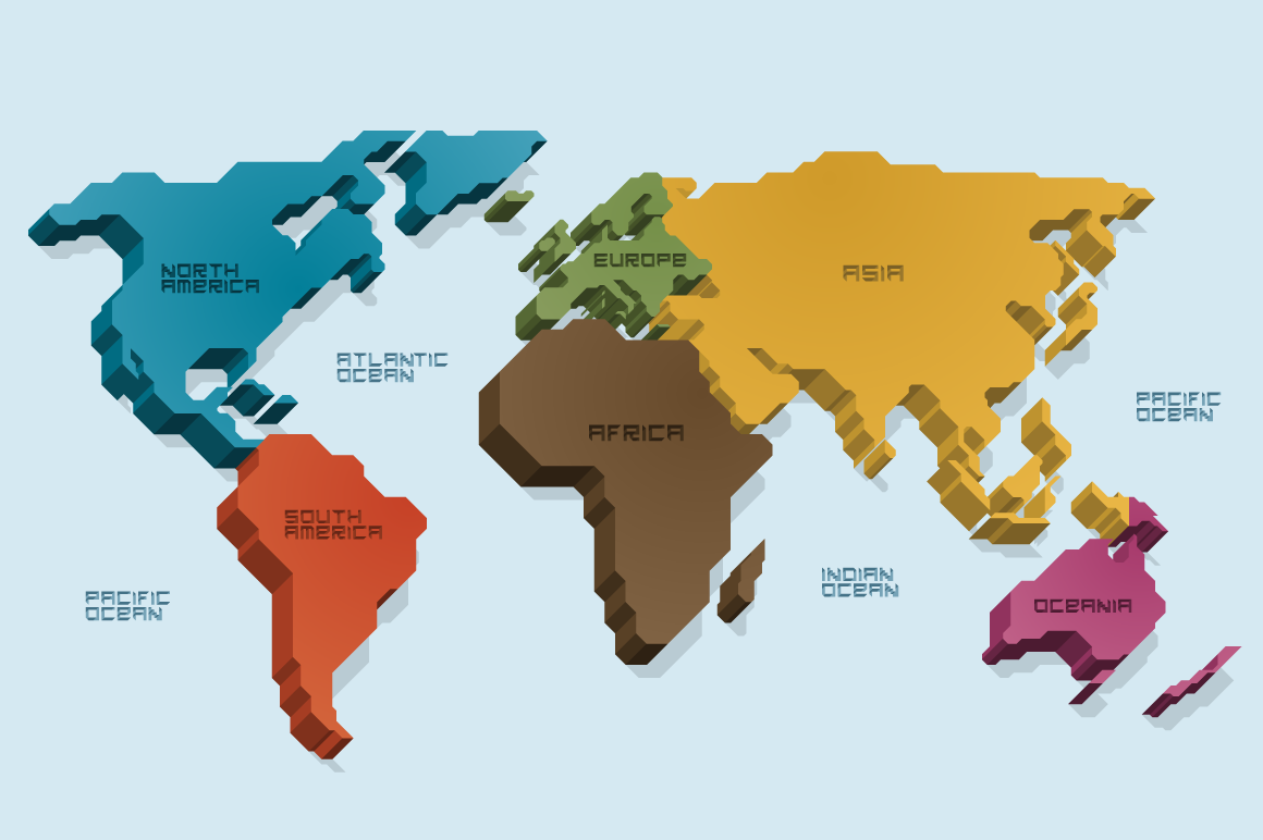 8 Geometric World Maps, a Person Illustration by kloroform