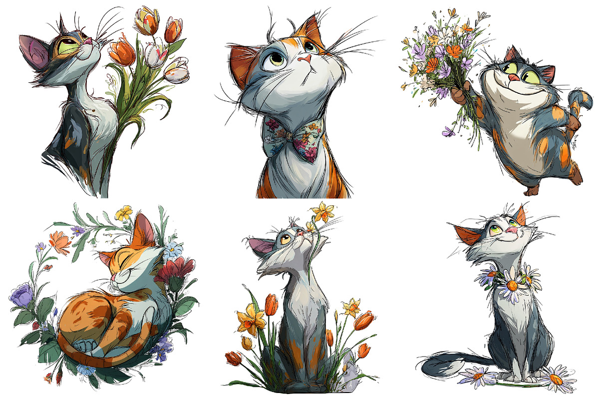 Floral Cute Cat Clipart, an Illustration by Pixels.Craft (Photo 5 of 5)