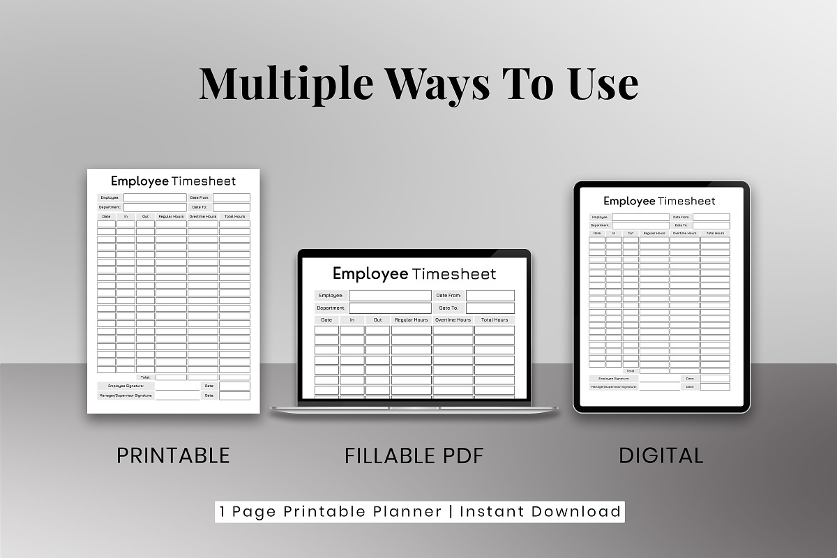 Fillable Employee Timesheet, a Print Template by Snapybiz