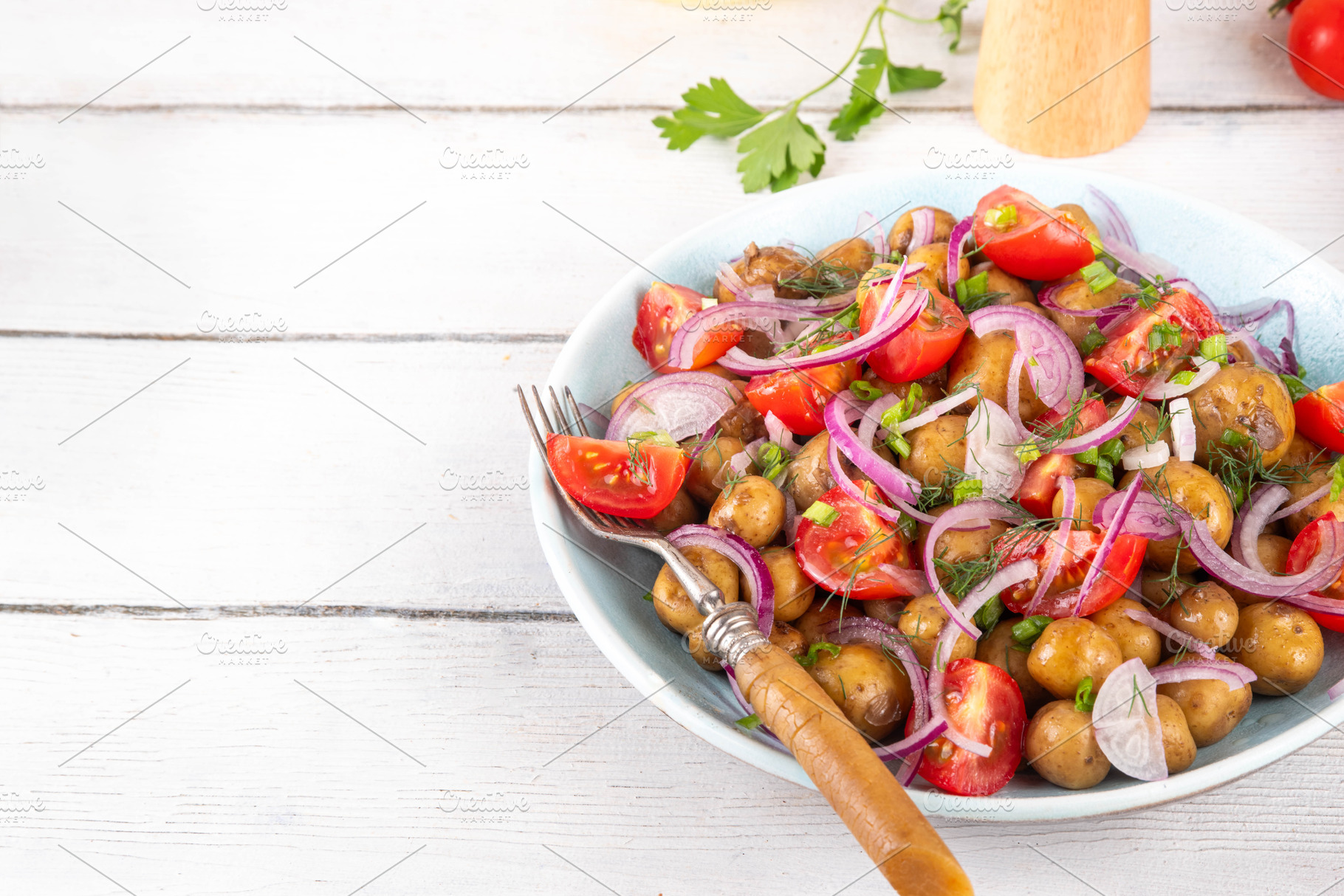 Homemade young potatoes salad, a Food & Drink Photo by Rimma