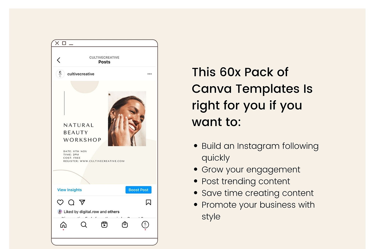Natural Beauty Instagram Feed Canva, a Social Media Template by Cultive Creative (Photo 3 of 13)