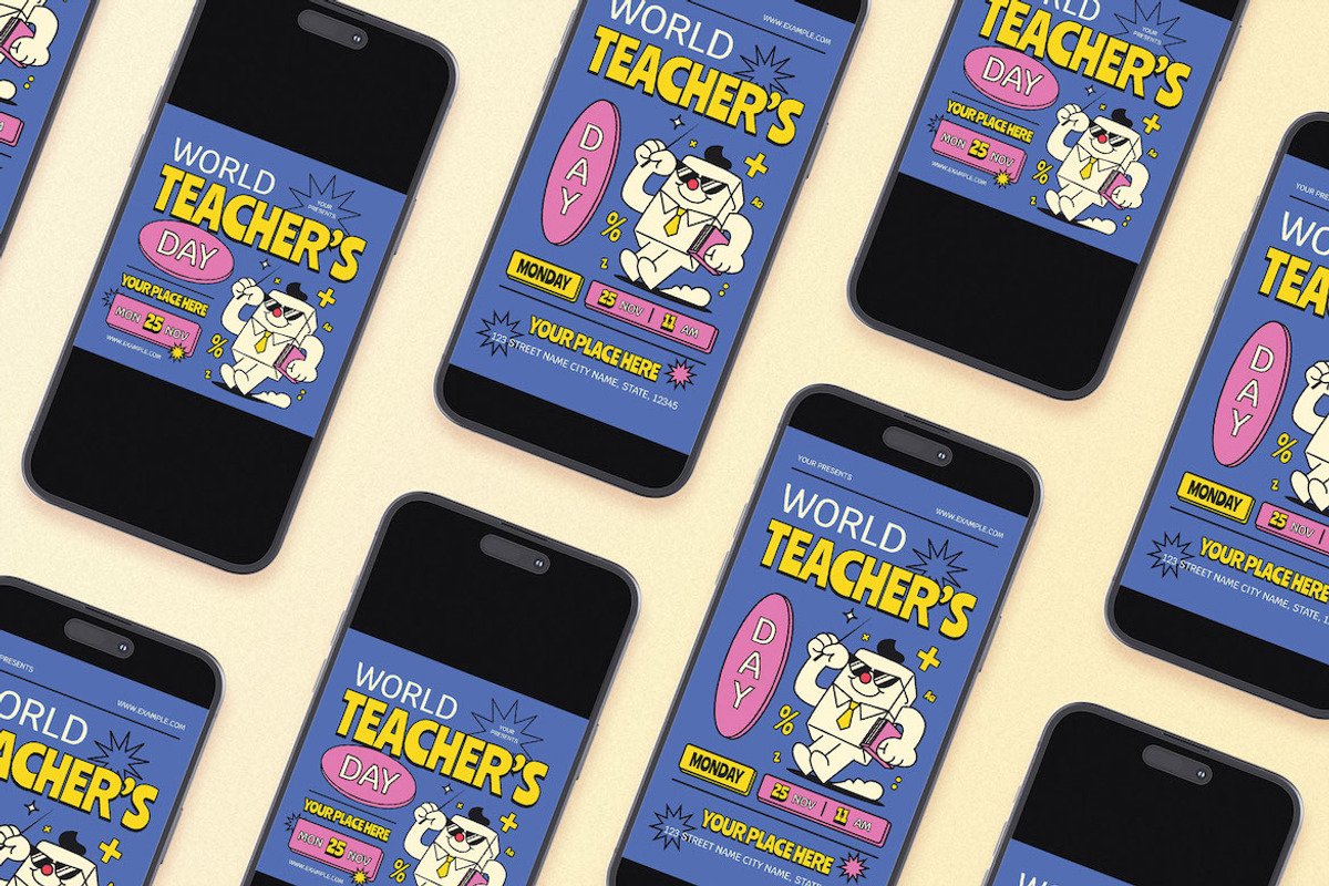 Retro World Teachers Day Flyer Set, a Flyer Template by Aiyari Graphic (Photo 2 of 3)