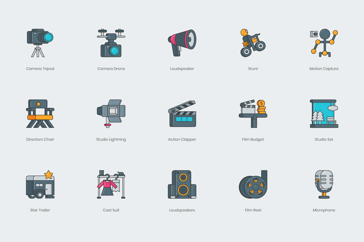 60 Video Production Icons, an Outline Icon by Flat Icons (Photo 3 of 5)