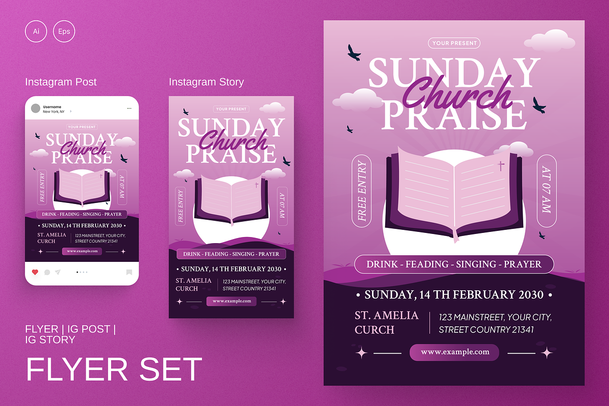 Sunday Church Flyer Set, a Flyer Template by SquidPixey (Photo 1 of 5)