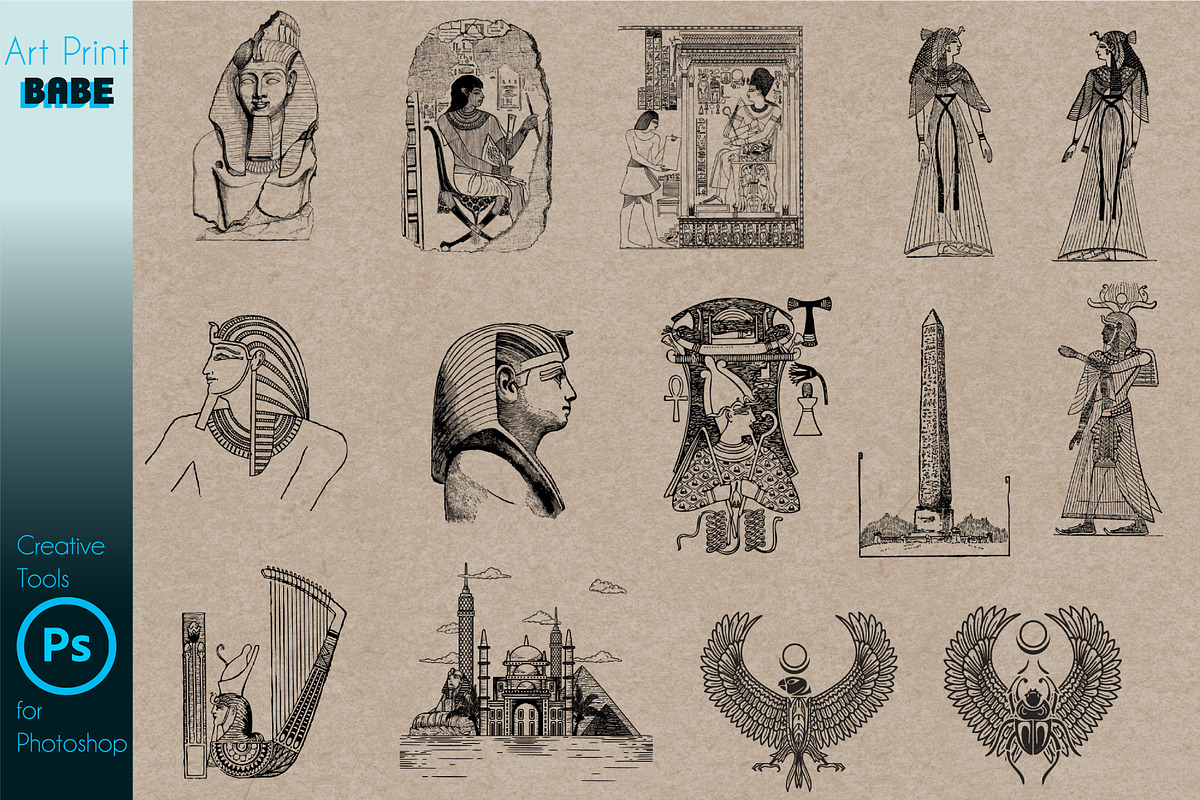 Photoshop Egyptian Brush Tattoo Art, a Brush Add-On by ArtPrintBabe (Photo 2 of 8)