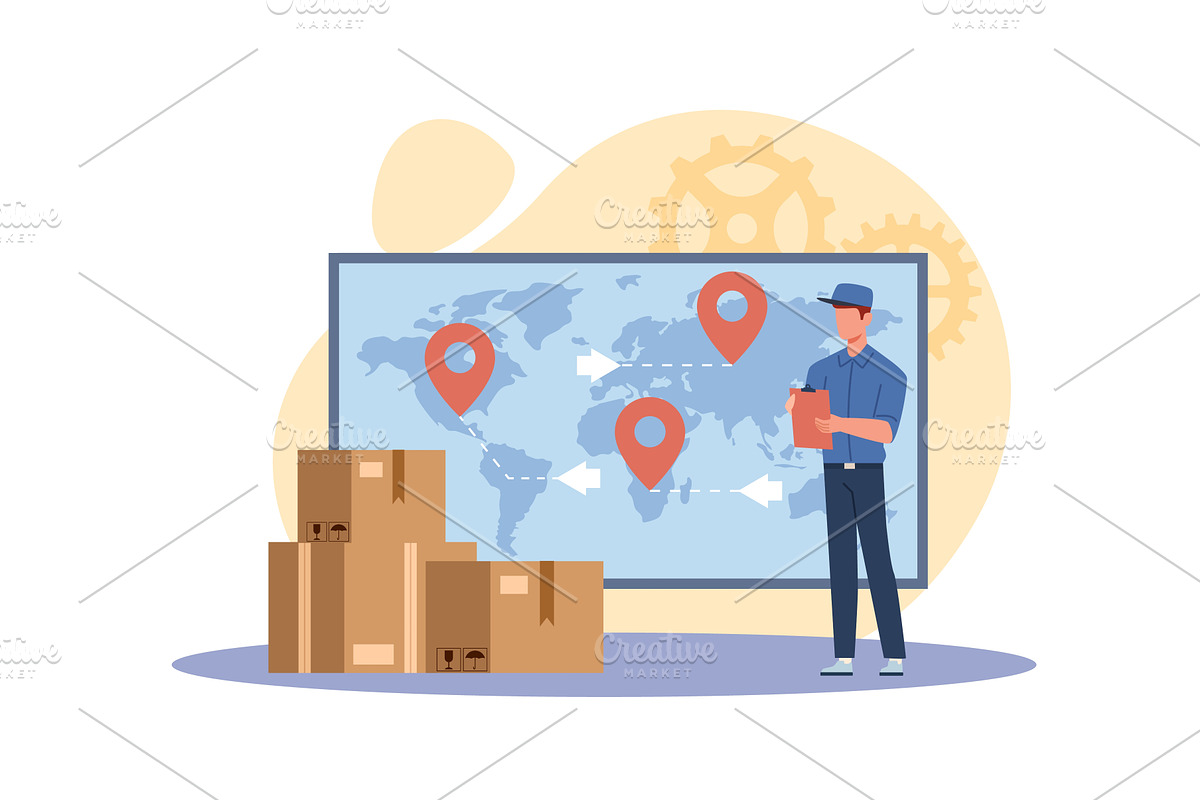 Courier delivers parcels. Placemarks, a Transportation Illustration by YummyBuum