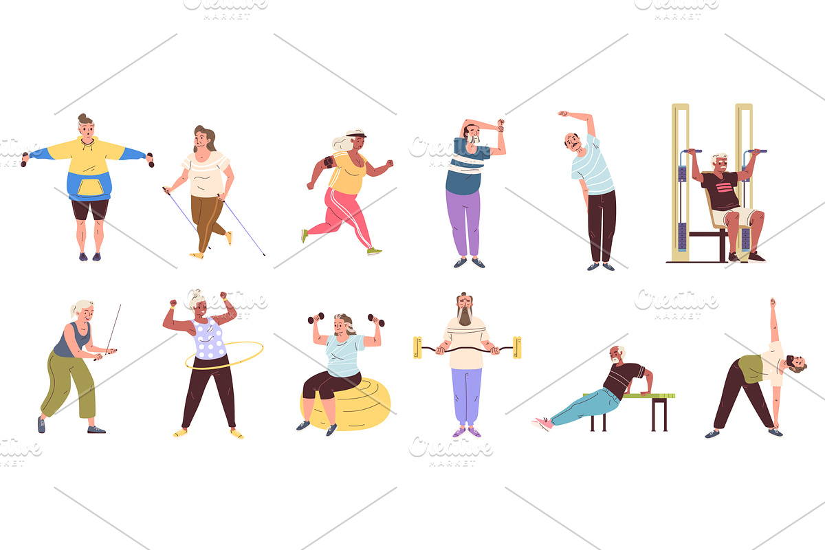 Seniors people exercises. Old man, a Sport Illustration by Stock-Smart-Start