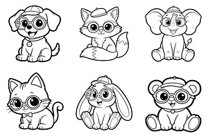 Cartoon Animals Coloring Page Set, an Animal Illustration by dx_vect