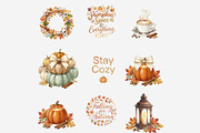 Hello Autumn Watercolor Clipart, a Seasonal Illustration by Tanya Kart (Thumbnail 6 of 17)