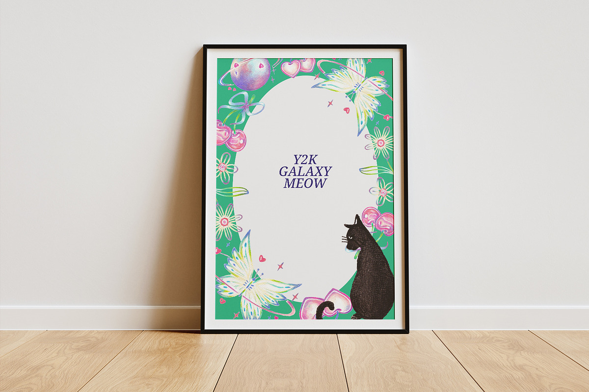 Y2K Galaxy Meow Hand Drawn Digital, an Animal Illustration by CreativeValuation (Photo 8 of 12)