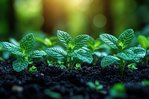 Green sprouts growing in soil, a Nature Photo by AlyaAnd